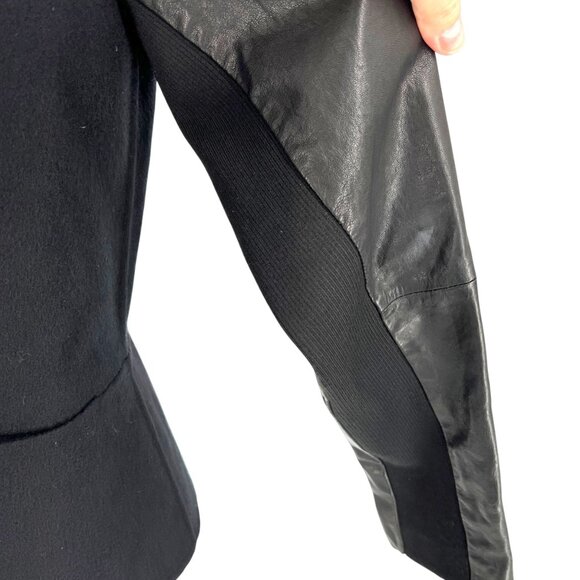 Vince Leather Sleeve Black Open Front Jacket Size Large - Picture 10 of 15